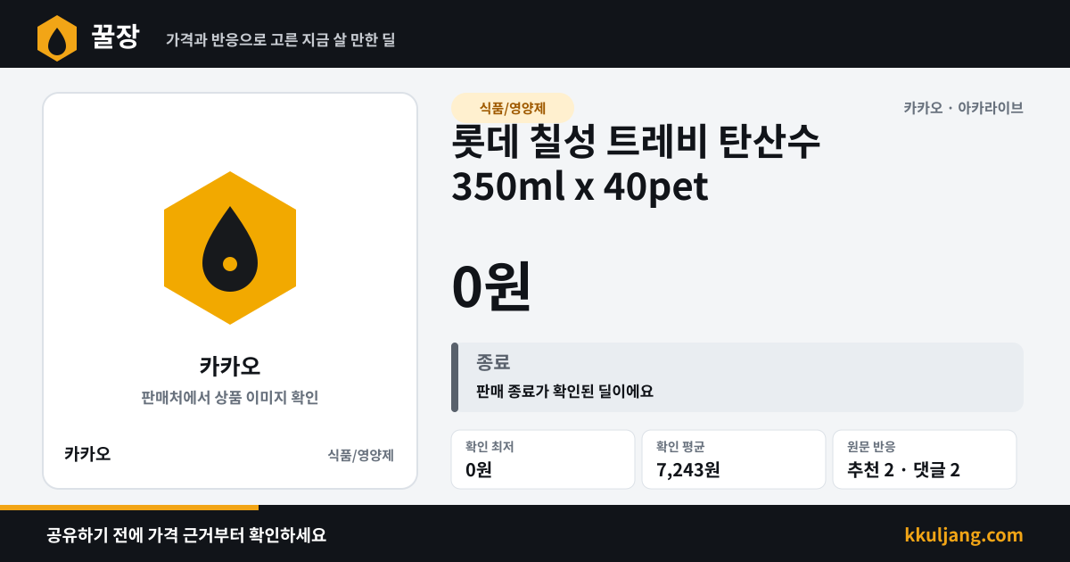 롯데 칠성 트레비 탄산수 350ml x 40pet 상품 이미지