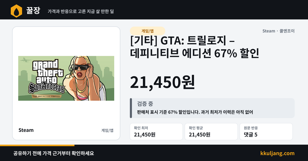 [기타] GTA: 트릴로지 – 데피니티브 에디션 67% 할인 상품 이미지