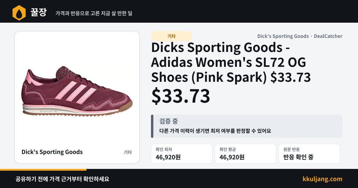 Dicks Sporting Goods - Adidas Women's SL72 OG Shoes (Pink Spark) $33.73 상품 이미지