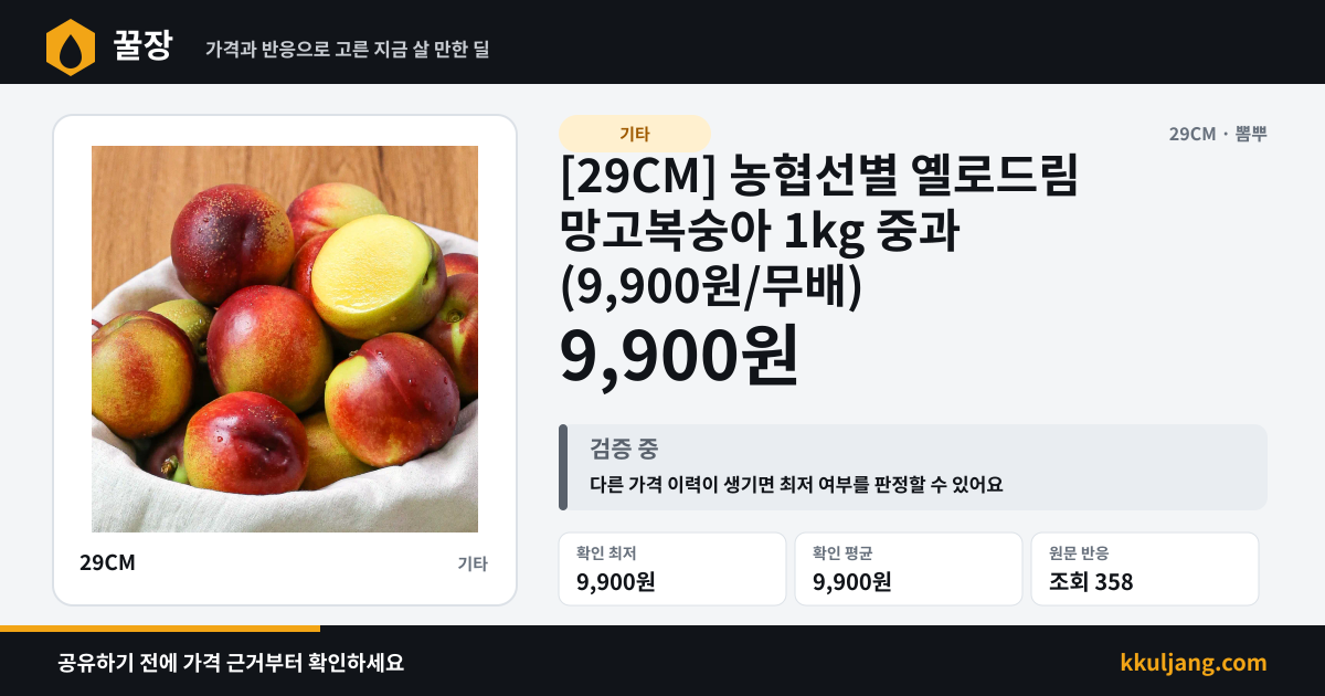 [29CM] 농협선별 옐로드림 망고복숭아 1kg 중과 (9,900원/무배) 상품 이미지