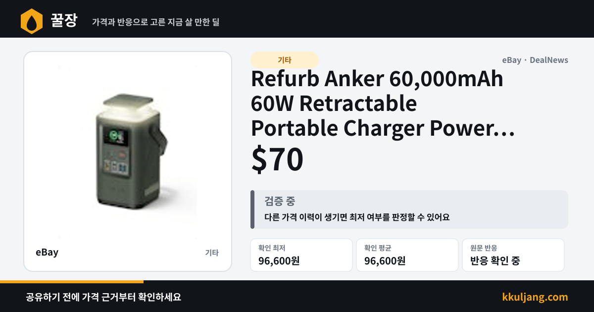 Refurb Anker 60,000mAh 60W Retractable Portable Charger Power Bank for $70 + free shipping 상품 이미지