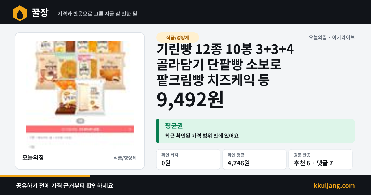 기린빵 12종 10봉 3+3+4 골라담기 단팥빵 소보로 팥크림빵 치즈케익 등 상품 이미지