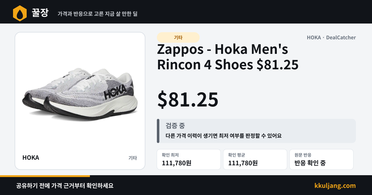 Zappos - Hoka Men's Rincon 4 Shoes $81.25 상품 이미지