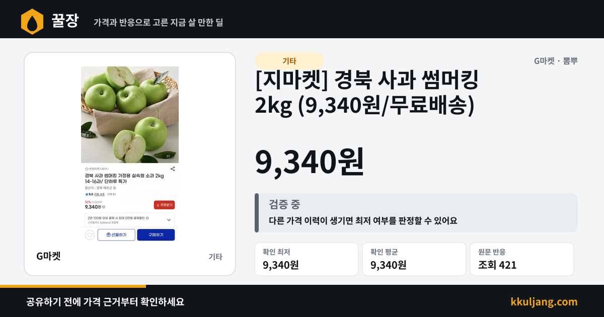 [지마켓] 경북 사과 썸머킹 2kg (9,340원/무료배송) 상품 이미지