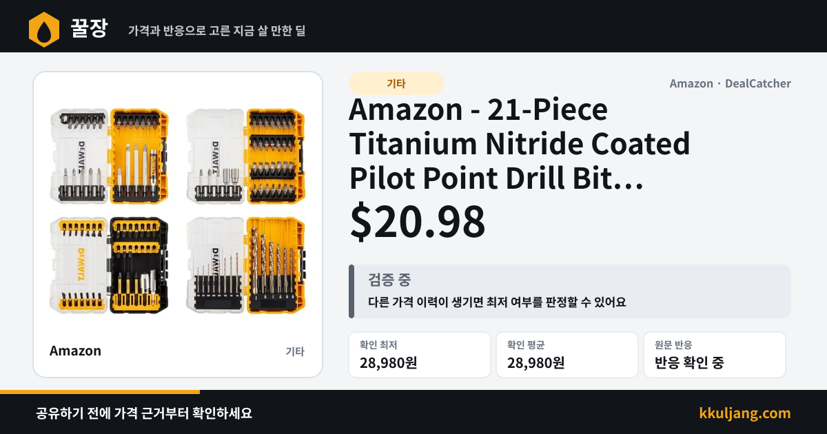 Amazon - 21-Piece Titanium Nitride Coated Pilot Point Drill Bit Set $20.98 상품 이미지