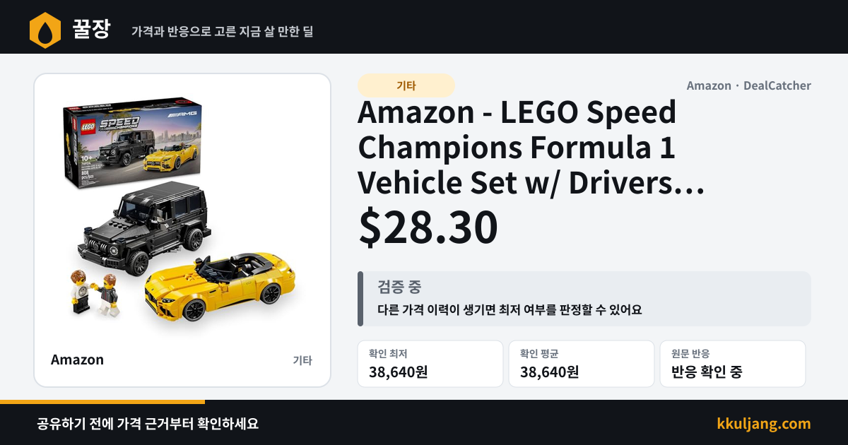 Amazon - LEGO Speed Champions Formula 1 Vehicle Set w/ Drivers (76924, Mercedes-AMG G 63 & Mercedes-AMG SL 63 F1) 808-Piece $28.30 상품 이미지