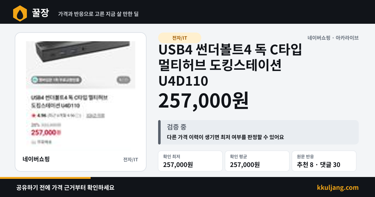 USB4 썬더볼트4 독 C타입 멀티허브 도킹스테이션 U4D110 상품 이미지