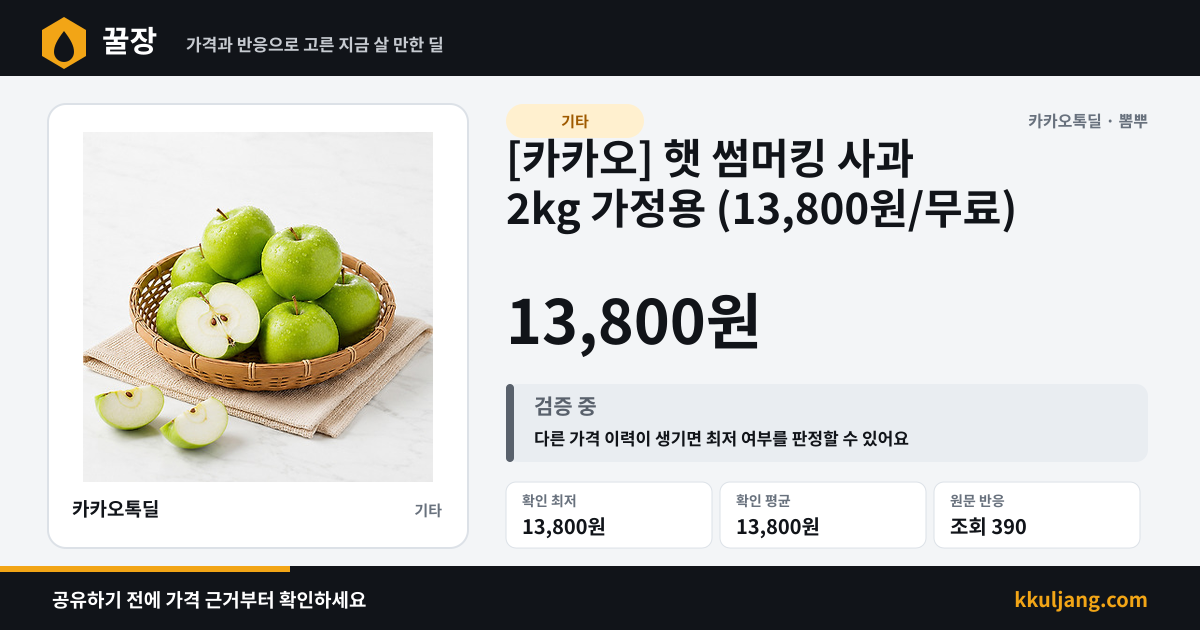[카카오] 햇 썸머킹 사과 2kg 가정용 (13,800원/무료) 상품 이미지
