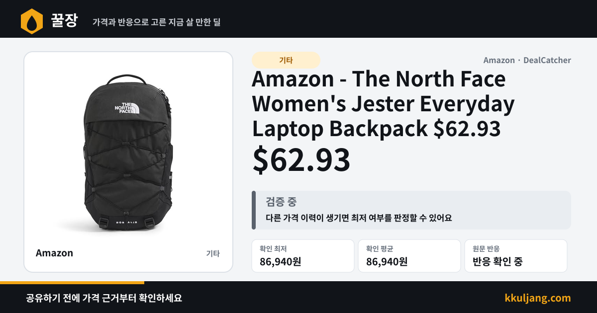 Amazon - The North Face Women's Jester Everyday Laptop Backpack $62.93 상품 이미지