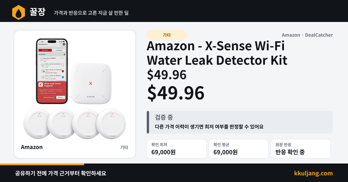 Amazon - X-Sense Wi-Fi Water Leak Detector Kit $49.96 상품 이미지