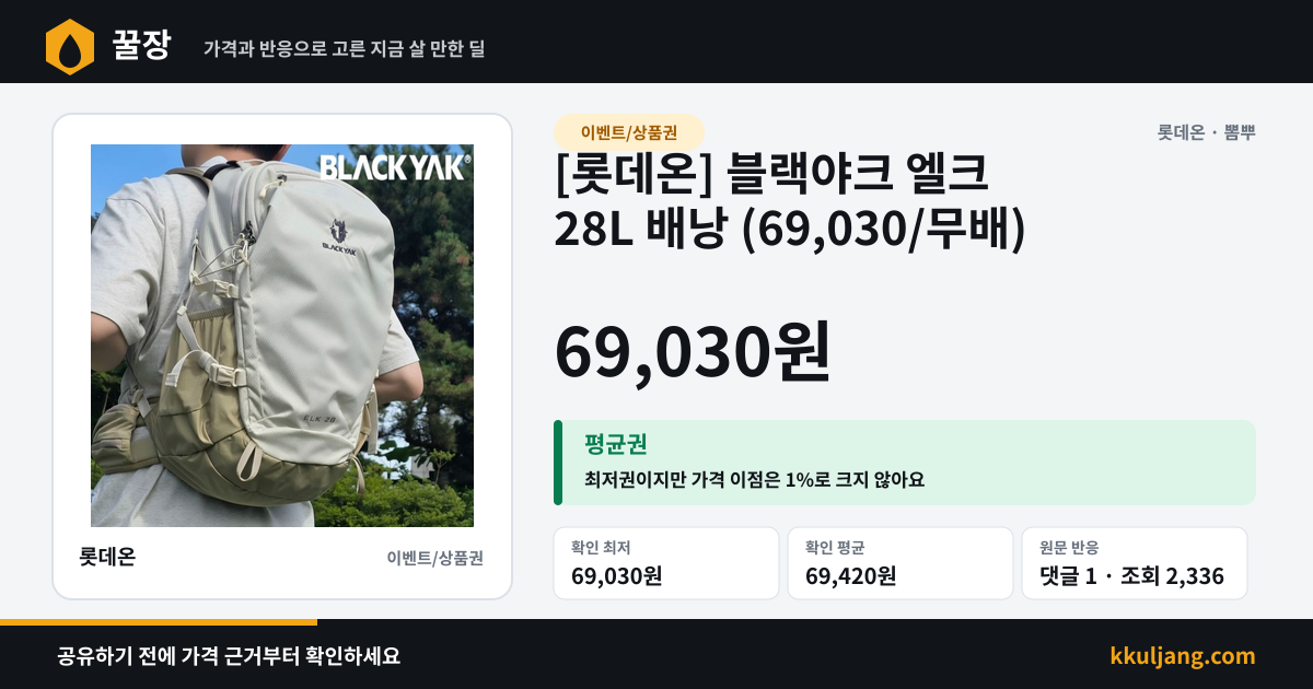 [롯데온] 블랙야크 엘크 28L 배낭 (69,030/무배) 상품 이미지