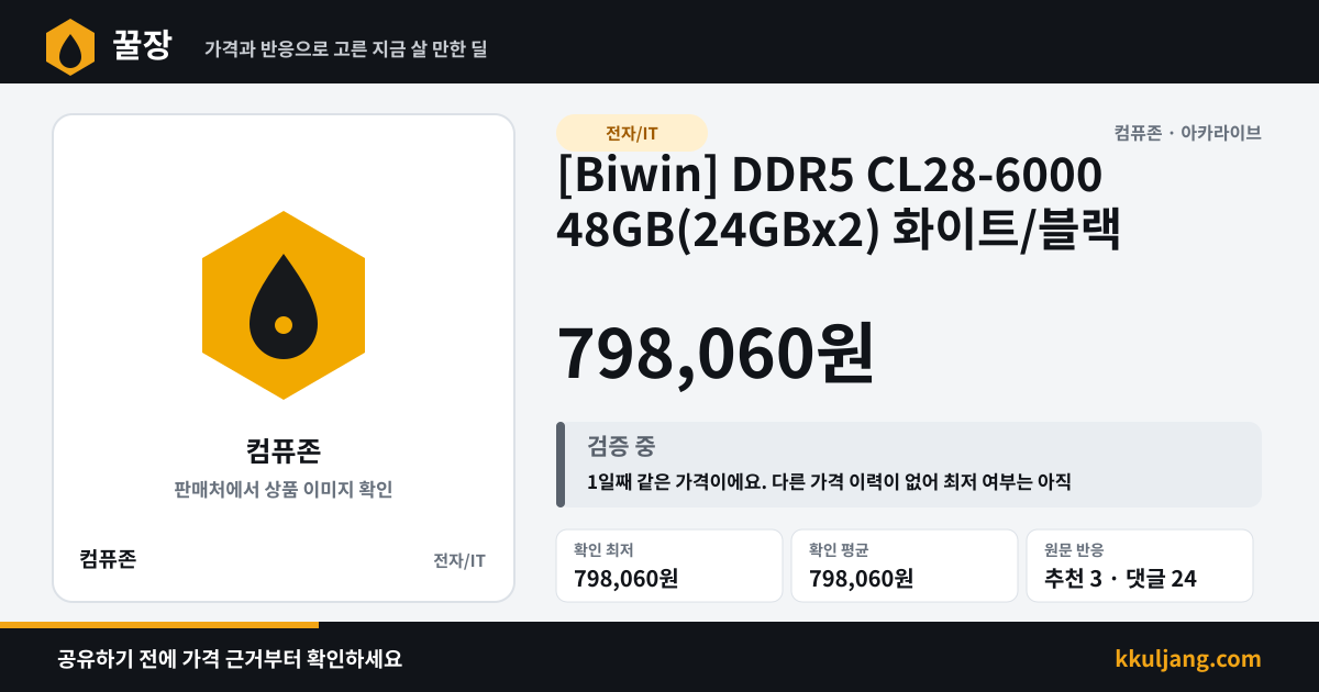 [Biwin] DDR5 CL28-6000 48GB(24GBx2) 화이트/블랙 상품 이미지