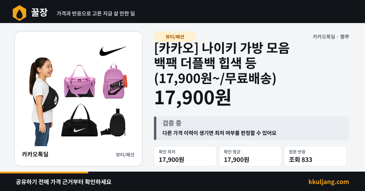 [카카오] 나이키 가방 모음 백팩 더플백 힙색 등 (17,900원~/무료배송) 상품 이미지
