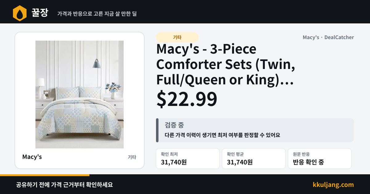 Macy's - 3-Piece Comforter Sets (Twin, Full/Queen or King) Patchwork, Plaid & More $22.99 상품 이미지