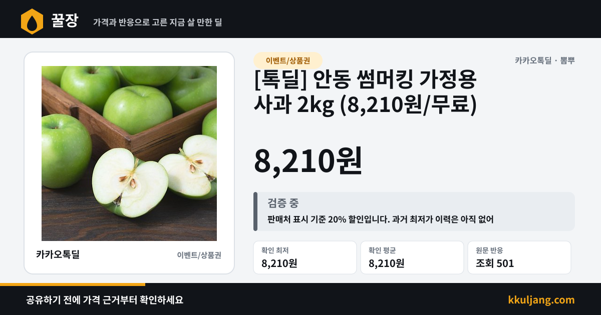 [톡딜] 안동 썸머킹 가정용 사과 2kg (8,210원/무료) 상품 이미지